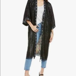 JONNY WAS Black Tanya sequins Kimono with pattern lining